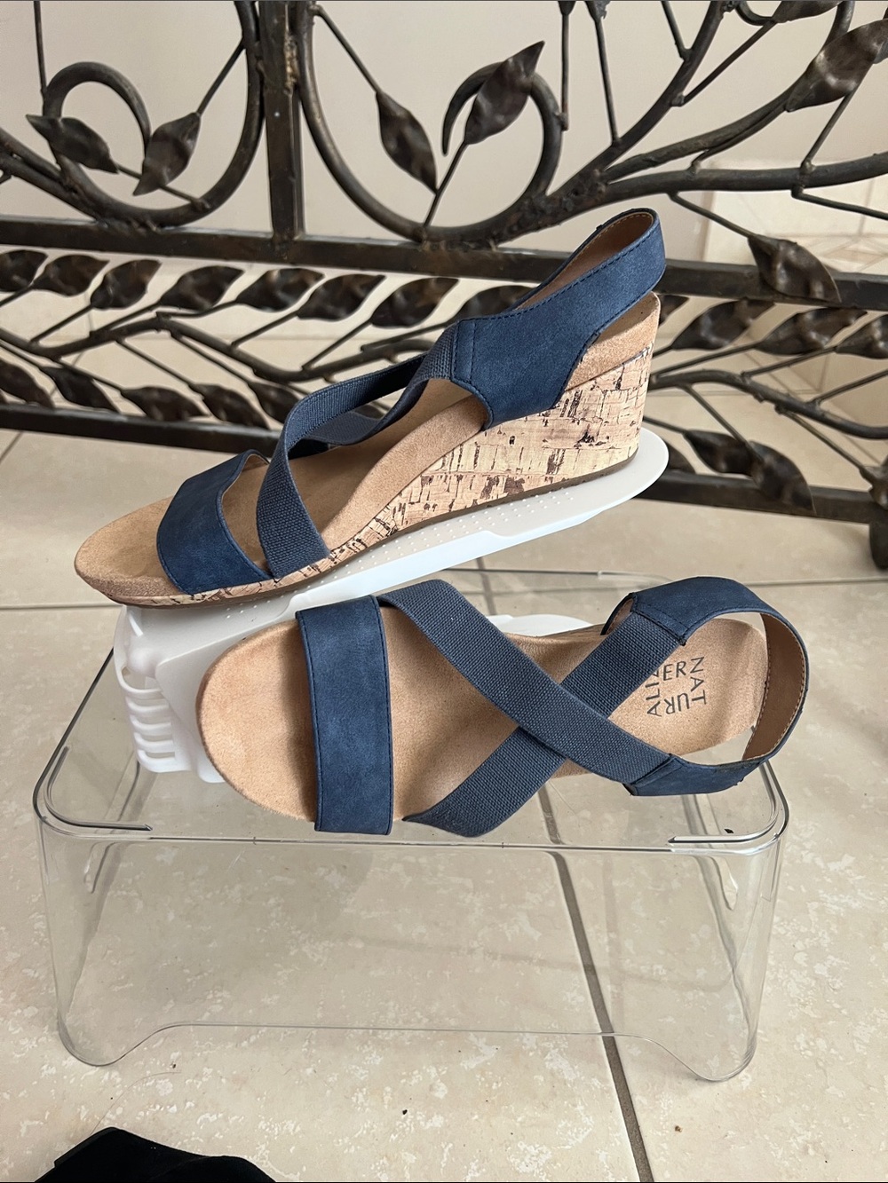 Naturalizer Navy Cork Wedge Sandals